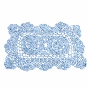 Set of 4 Light Blue Rectangle 12" x 8" Cotton Crocheted Lace Doilies - Picture 1 of 3