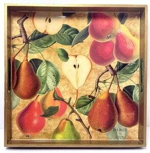 Decoupage Lacquer Wood Serving Tray Michel Design Works Pears Fruit Glossy EUC - Picture 1 of 17