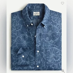J. Crew Slim 100% Linen Shirt in Hibiscus Print Long Sleeve Button Down Sz L - Picture 1 of 8