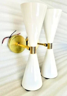 brass wall light sconce white shade warm light double - Image 1 of 4