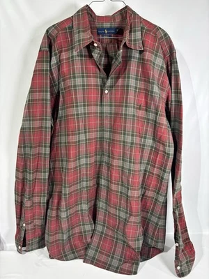Camisa masculina Ralph Lauren XLT verde vermelha xadrez botão para baixo manga longa personalizada alta - Imagem 1 de 4