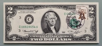 1976 Two Dollar Federal Reserve Note $2 with Stamp - First Day of Issue #96401 - Image 1 of 2