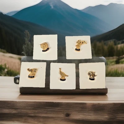 1957 NRA Hunting Award Lapel Pin LOT of 6- Bear, Moose, Turkey, Elk, Ram HUNTING - Image 1 of 4