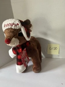 RUDOLPH the Red Nosed Reindeer 16" Plush DanDee 2013 Red Plaid Hat Scarf - Picture 1 of 3