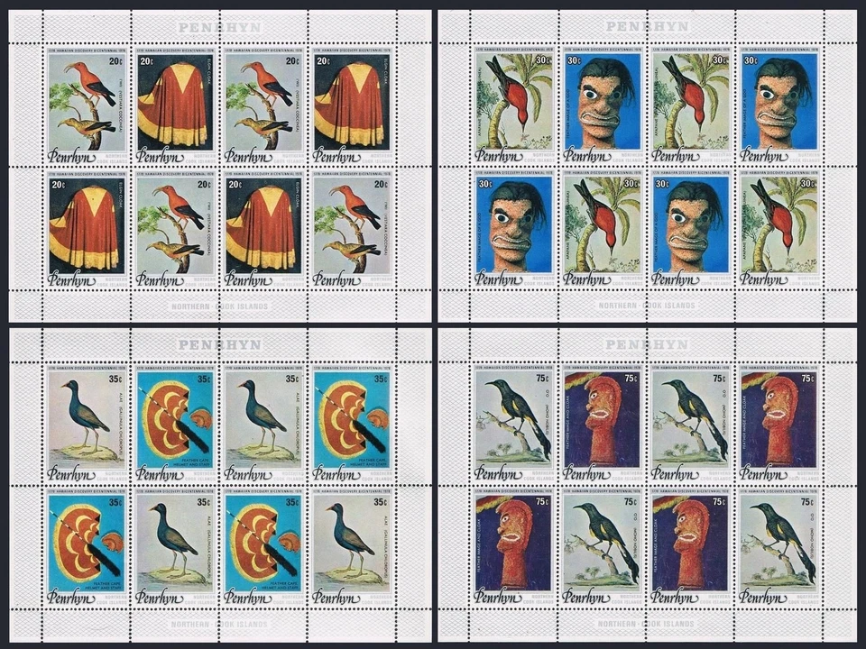 Penrhyn 93-96 sheets,MNH. Mi 98-105 klb. James Cook,Hawaii,1978.Birds,Artifacts. - Image 1 of 1