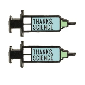 QTY 2 Thanks Science Syringe pin Vaccination Vaccine Funny Backpack Pin Covid - Picture 1 of 6