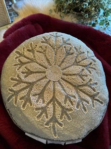 34th & Pine Christmas Silver Snowflake Beaded Throw Pillow Decor Holiday NEW - Picture 1 of 10