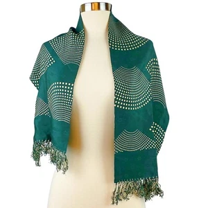 SCARF Dark green rectangular with beige geometric fan shapes 46 X 12 inches - Bild 1 von 3