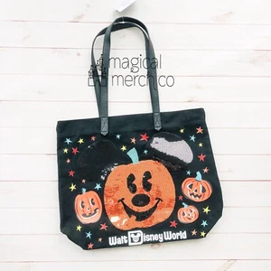 New Disney Parks 2020 WDW Sequin Mickey Mouse Pumpkin Canvas Tote Bag - Picture 1 of 1