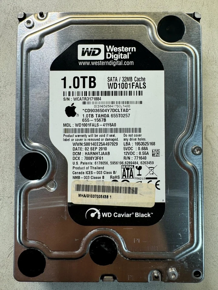 APPLE 655T0257 WD1001FALS-41Y6A0 771640 1TB 7.2K RPM  32MB 3.0 Gbps SATA 3.5" - Image 1 of 4