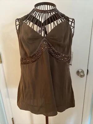 eci new york brown silk halter beaded blouse NWT $69 Foto 1 de 4