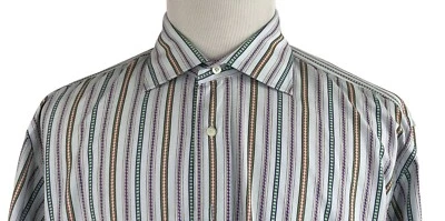 ETRO Shirt Mens Size 44 Dress Striped Colorful Button Down Long Sleeve Blue - Image 1 of 4