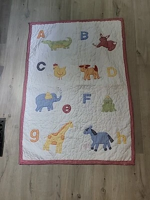 Pottery Barn Kids Baby Toddler quilt Crib Blanket 36” X 48 ABC Animals Handcraft - Image 1 of 4