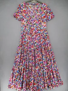 Mister Zimi Dress Womens 12 Red Purple Scoop Fluer Roos A Line Puff Tiered - Picture 1 of 14