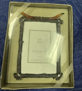 NEW NOS Sonoma Rustic Western TWIG BARK Look Cow Horn on Top Photo Frame 4” X 6” - Picture 1 of 5