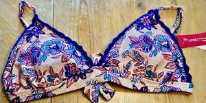 Xhilaration Damen ROSA BLUMEN TRIANGEL Bikini Oberteil HÄKELBESATZ NEU! L, XL, DD - Bild 1 von 2