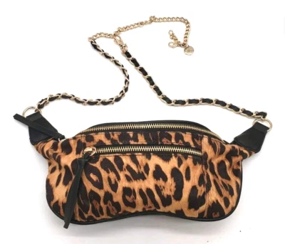 Riñonera Express Estampado Leopardo con Cremallera y Cadena Tono Dorado Detalles 2 Bolsillos Foto 1 de 4
