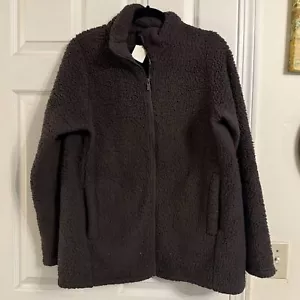 NWT Zenana Full Zip Sherpa Jacket Dark Gray Large - Picture 1 of 4