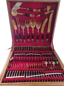 Thai Home Industries 102 Bronze Piece Flatware Set in Wooden Storage Box - Picture 1 of 16