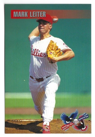 1997 Philadelphia Phillies Mark Leiter 4 x 6 inch postcard Cover