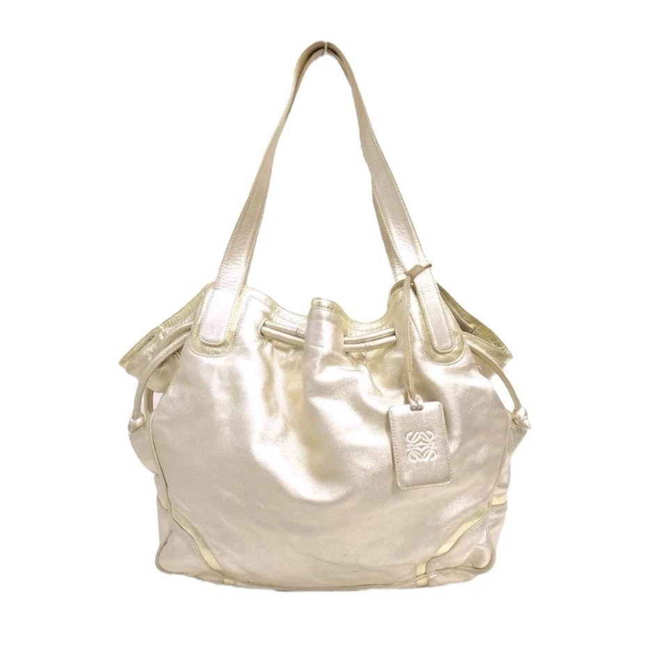 LOEWE Metallic Champagne Gold Leather Large Cinch Flamenco Shoulder Bag Auth - Image 1 of 4