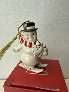 Lenox Very Merry Porzellan Skifahren Schneemann Weihnachtsschmuck mit 24K Goldrand - Bild 1 von 3