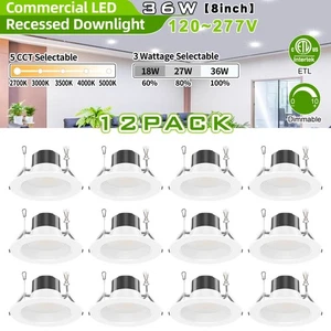12Pack 8 Inch LED Recessed Downlight Commercial Shop Ceiling Lighting 36W 2.7-5K - Picture 1 of 13
