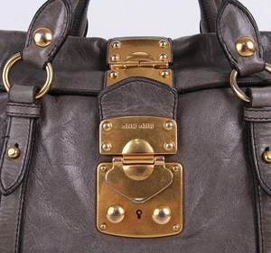 Miu Miu Vintage Gray Gold-tone Women's 2WAY Bag 19429301 - Picture 1 of 9