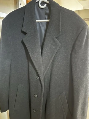 London Fog Overcoat Black 44R Men's Wool Blend Long Trench Classic Formal Winter - Image 1 of 4