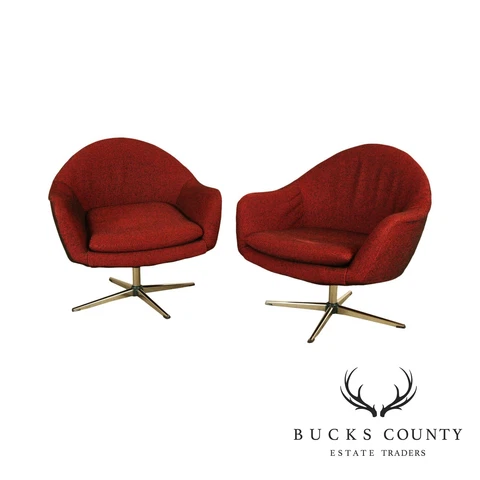 Overman Mid Century Modern Pair Swivel Lounge Chairs Cover