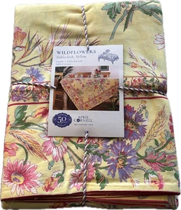 April Cornell Wildflowers Tablecloth 60" x 84" Yellow & Pink Floral - NEW - Picture 1 of 4
