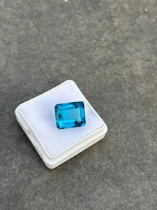 Pietra Preziosa Taglio Smeraldo Topazio Blu Naturale 7,20 Ct | Pietra Sciolta 12,3x10,3X7,6mm - Foto 1 di 9