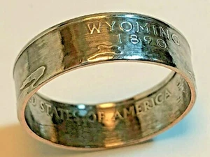 Wyoming Coin Ring USA State Quarter 25 Cents Handmade Vintage Custom Jewelry - Picture 1 of 12