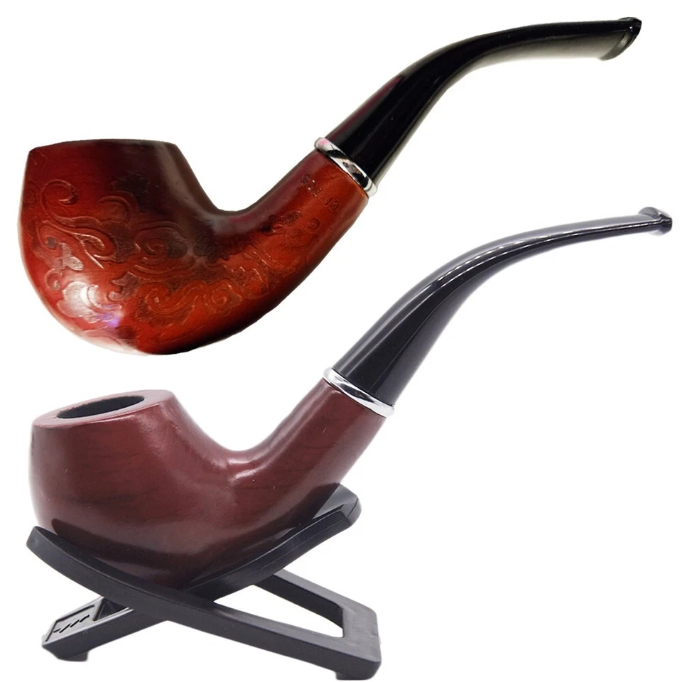 2 Durable Wooden Wood Smoking Pipe Tobacco Cigarettes Cigar Pipes Enchase Gift R - Image 1 of 4