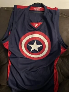 Marvel Mens Captain America Basketball Jersey 2 Sided Tank Shirt Large (42/44) - Picture 1 of 3