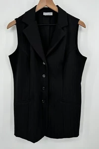 Chaleco Vintage Breakin' Suelto Abotonado Mujeres Negro Muesca Cuello Prendedor Rayas Y2K - Imagen 1 de 7