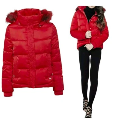NUEVO con Etiquetas Guess Esmeralda Chaqueta Mujer Chaqueta Bombardero Aislada Abrigo en Rojo Med Foto 1 de 4
