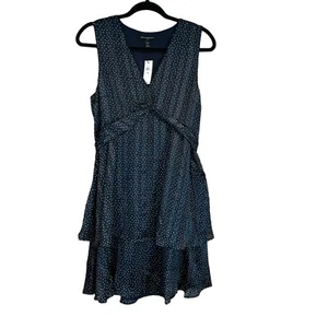 Banana Republic NWT Blue Polka Dot Silky V-Neck Dress Size 10 - Picture 1 of 8