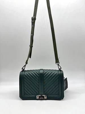 Bolso Bandolera Pequeño REBECCA MINKOFF Chevron Cuero Acolchado Love VERDE-NUEVA CORREA Foto 1 de 4