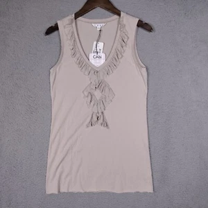 Cabi Tank Top Women's Medium Cameo Pink Flutter Ruffle V-Neck Raw Hem Blouse NWT - Picture 1 of 9