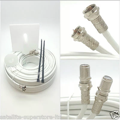 SS KIT COMPLETO de cable coaxial satelital escopeta doble blanca de 30 m para SKY+ HD Freesat