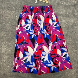 Nine West Skirt Womens L Purple Blue Floral Pull On Smocked Waist Midi Artsy NEW - Picture 1 of 9