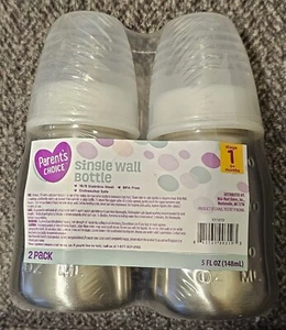 2-Pack 5-OZ Single Wall Bottles Stainless Steel Parent's Choice New in Packaging - Picture 1 of 1