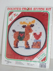 Kit Punto Croce Natale Renna Contata Uccellino 1989 Vacanze Artigianato Attività Bambino - Foto 1 di 8