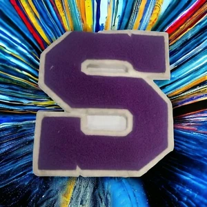 WHITE BLOCK LETTERMAN'S PURPLE S FELT PATCH 6 1/4 BY 5 1/2 - Picture 1 of 3