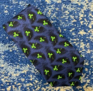 Robert Talbott Blue Black Green Abstract Clovers Irish 100% Silk Necktie USA - Picture 1 of 4