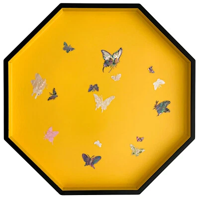 Handmade Korean Mother of Pearl Octagonal wooden serving interior Tray inlay - Image 1 of 2