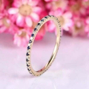1.00Ct Simulated Blue Sapphire Full Eternity Wedding Band 14K Yellow Gold plated - Picture 1 of 4