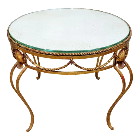 Vintage ITALIAN Mid-Century MODERN GILT Metal & MIRROR Top ROUND COFFEE TABLE Cover