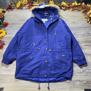 FERA Coat Size Large (14-16) Blue Jacket Faux Fur Trim Hood Warm Parka Womens - Picture 1 of 13